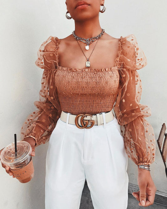 Sheer Long Sleeve Top - Women's Organza Blouse